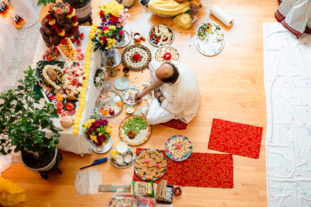 An Indian couple partake in the Haldi before their wedding day.