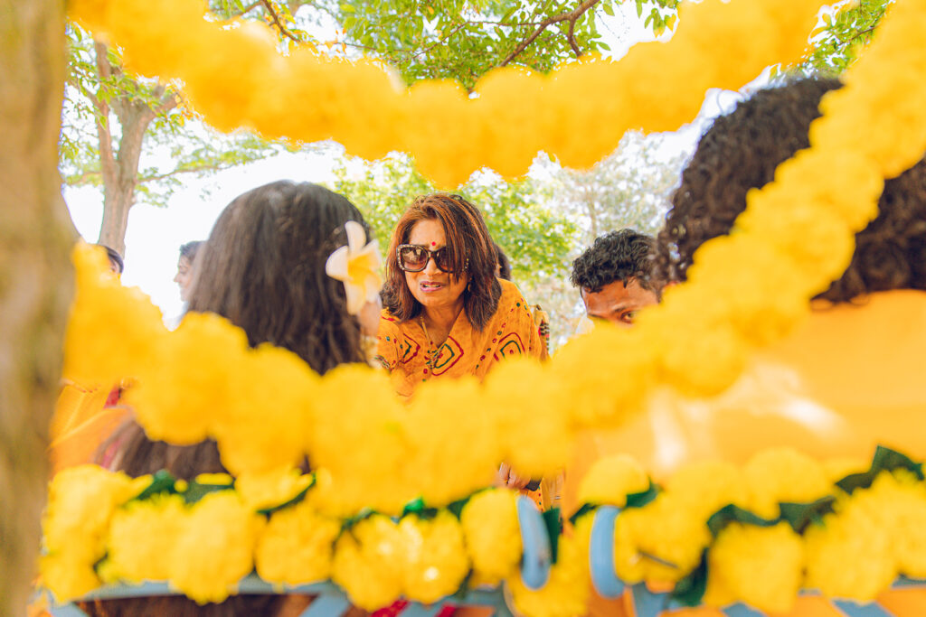 An Indian couple partake in the Haldi before their wedding day.