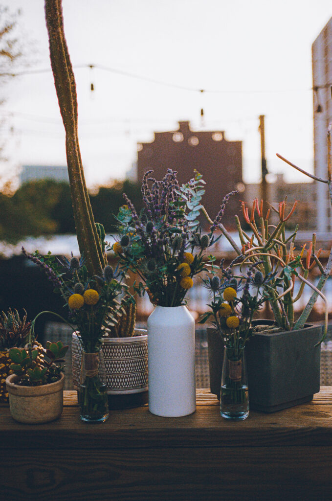 A gay couple celebrates their wedding day at home with a DIY reception on their rooftop in Lakeview, Chicago.