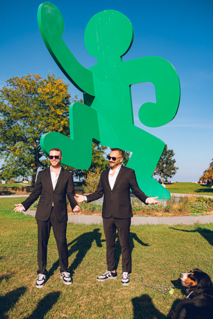 A gay couple exchanges vows at the AIDS Memorial Garden in Chicago.