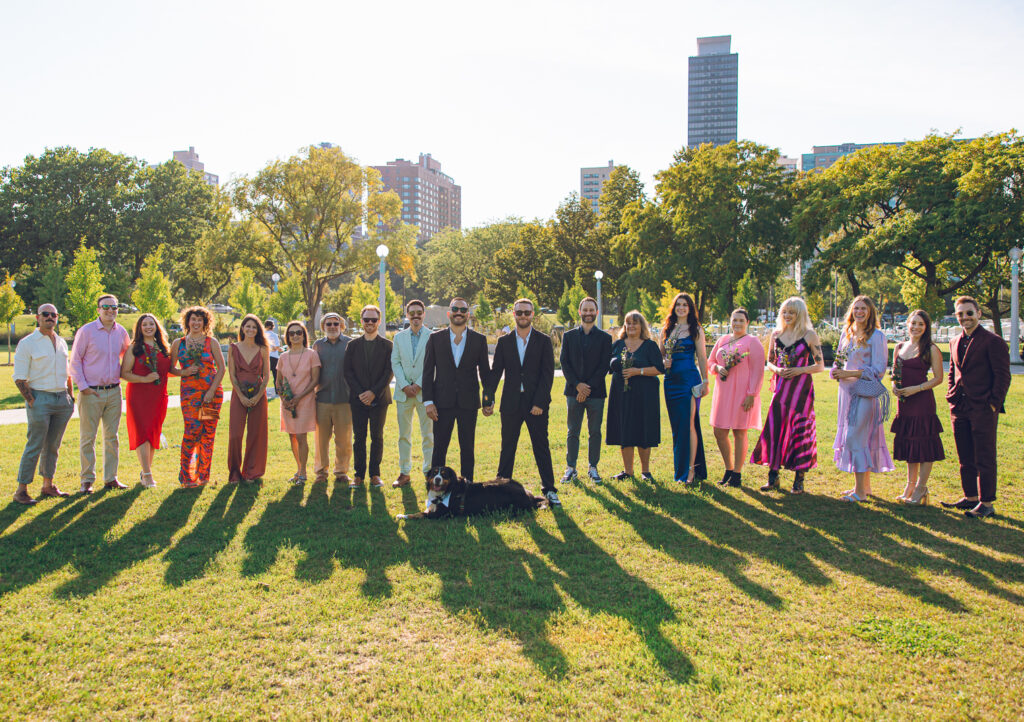 A gay couple exchanges vows at the AIDS Memorial Garden in Chicago.