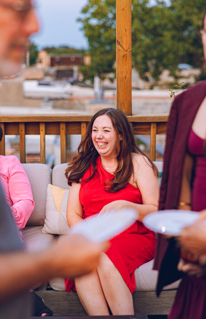 A gay couple celebrates their wedding day at home with a DIY reception on their rooftop in Lakeview, Chicago.