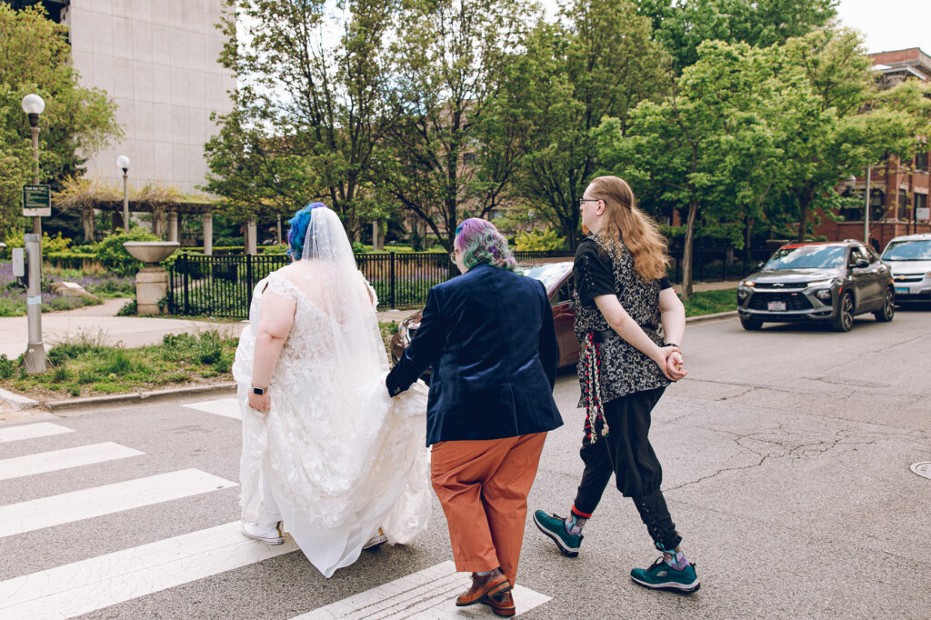 A queer polycule celebrates their wedding day at Colvin House in Chicago.