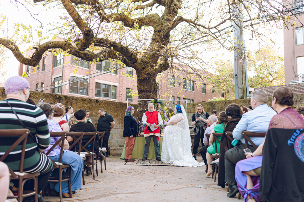 A queer polycule celebrates their wedding day at Colvin House in Chicago.