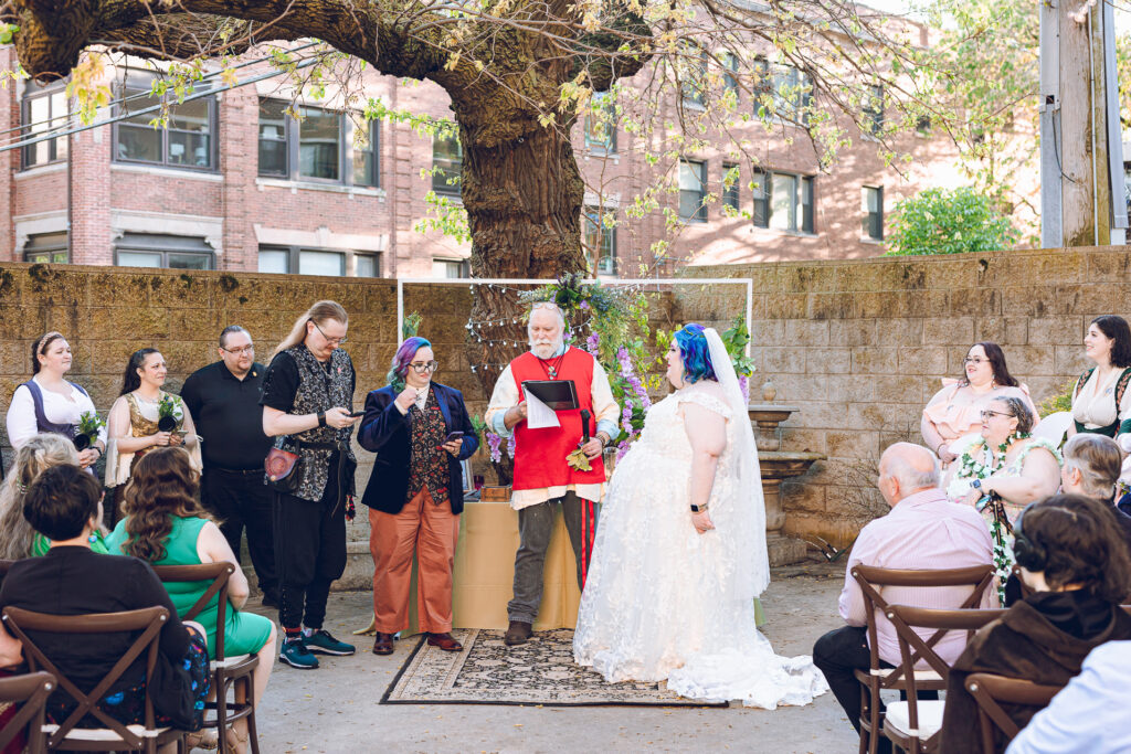 A queer polycule celebrates their wedding day at Colvin House in Chicago.