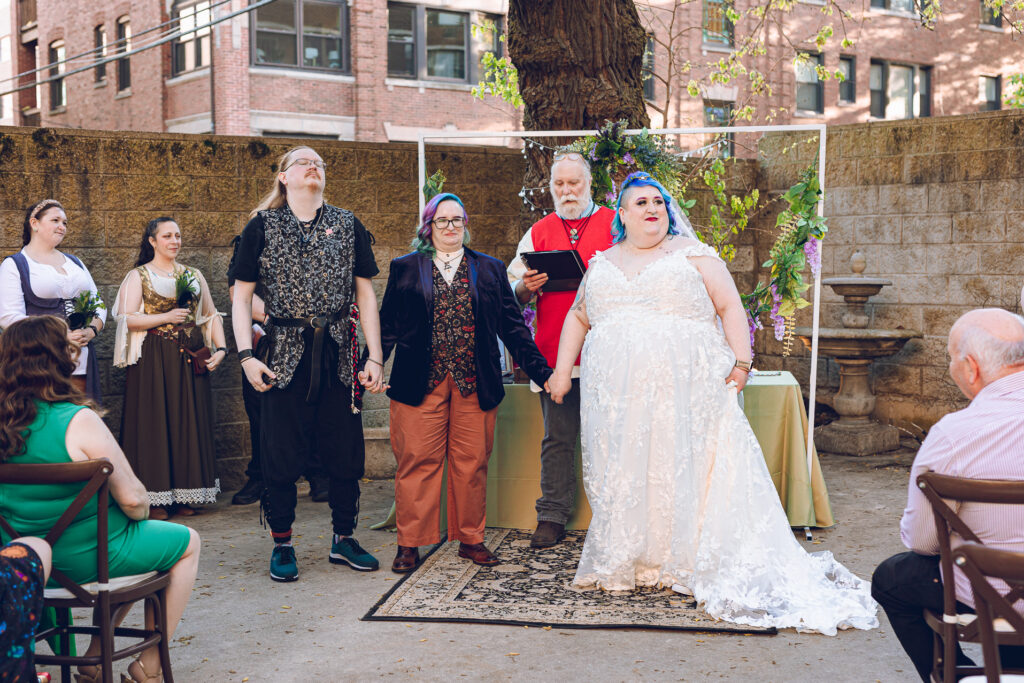 A queer polycule celebrates their wedding day at Colvin House in Chicago.