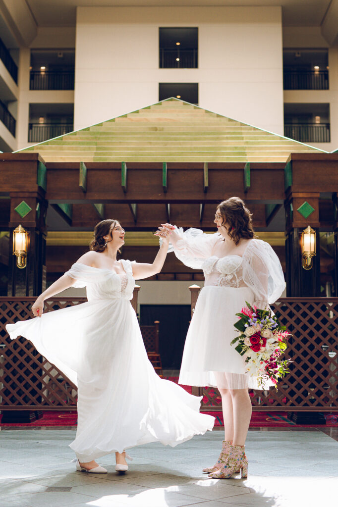 A queer couple gets ready before their wedding at the Doubletree Hotel in Downer's Grove, Illinois.