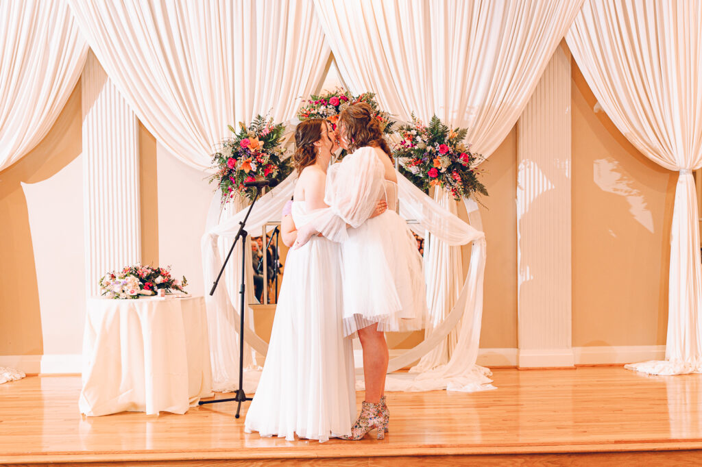A queer couple has their wedding at Abington Distinct Banquets in Glen Ellyn, Illinois.