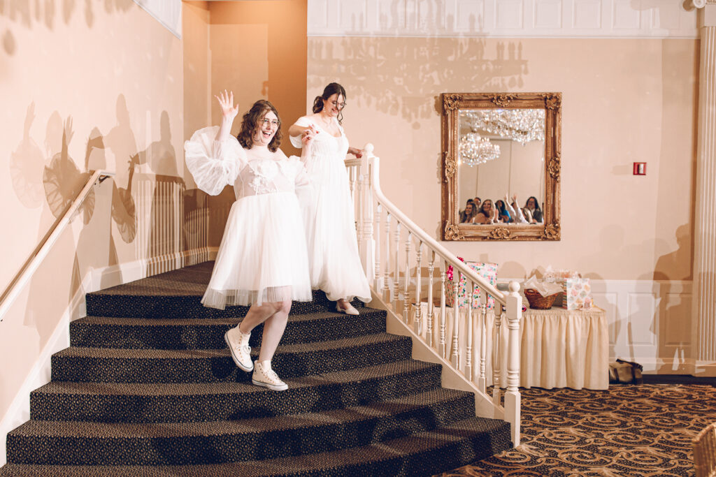 A queer couple has their wedding at Abington Distinct Banquets in Glen Ellyn, Illinois.