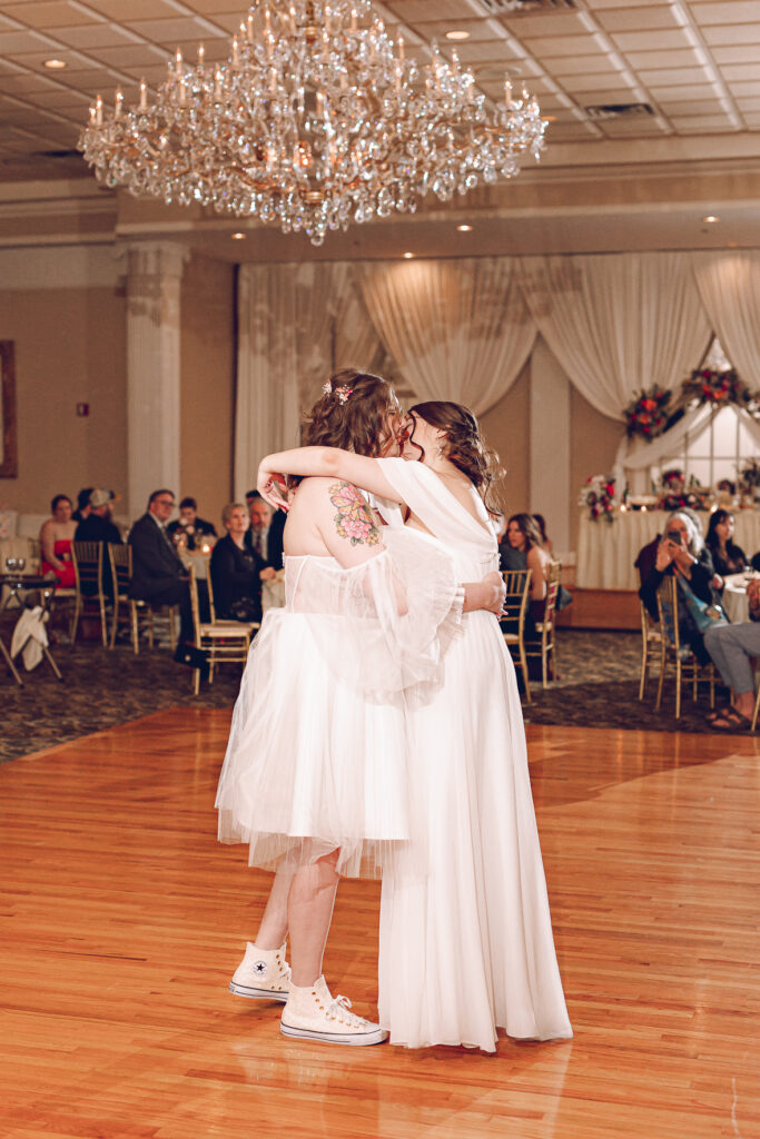 A queer couple has their wedding at Abington Distinct Banquets in Glen Ellyn, Illinois.
