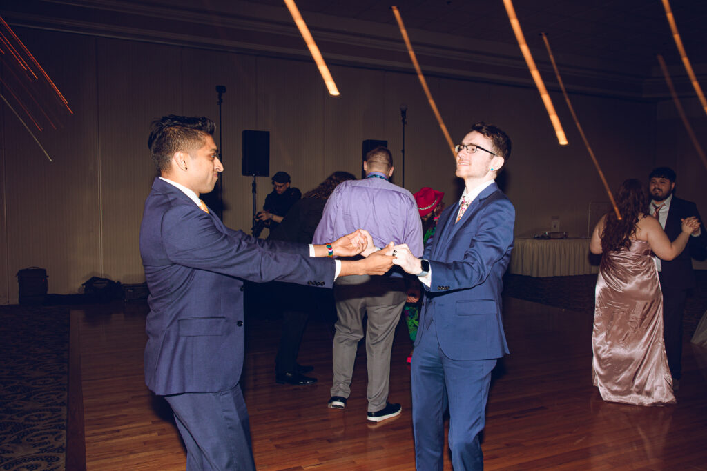 A queer couple has their wedding at Abington Distinct Banquets in Glen Ellyn, Illinois.