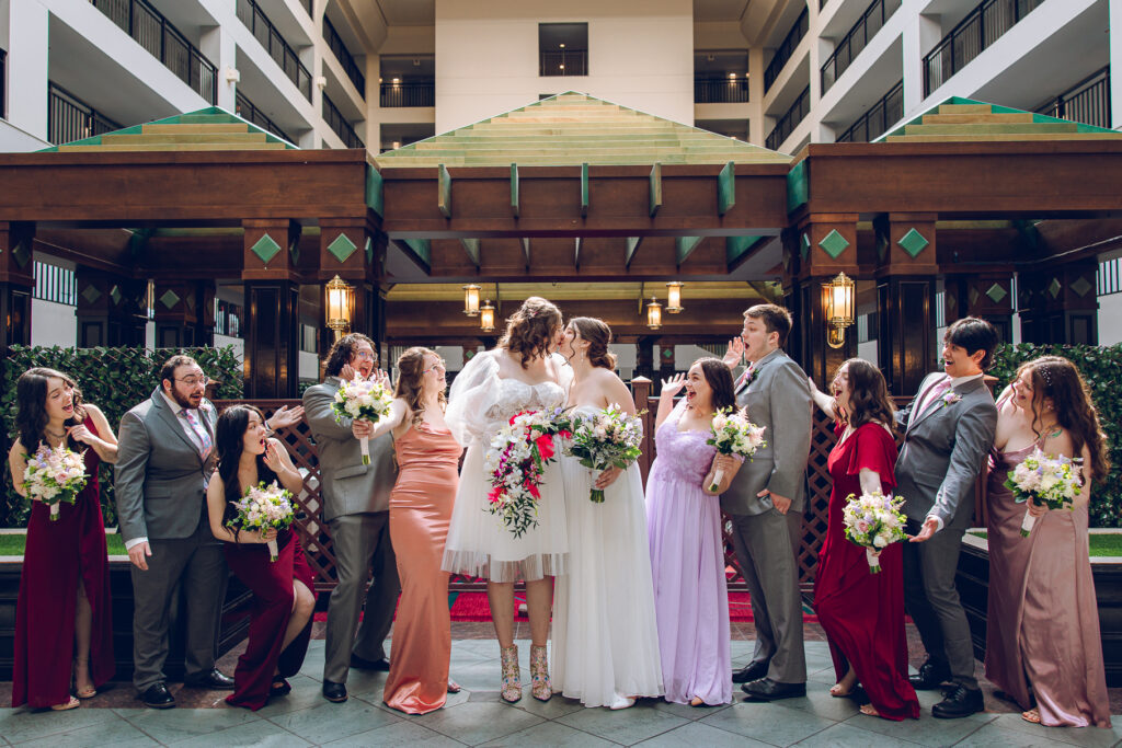 A queer couple gets ready before their wedding at the Doubletree Hotel in Downer's Grove, Illinois.