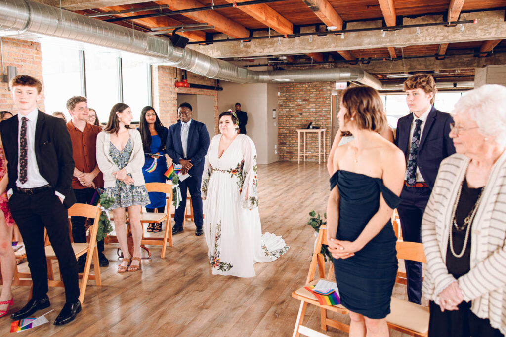 A queer couple celebrates their wedding day at the Walden in the West Loop of Chicago.