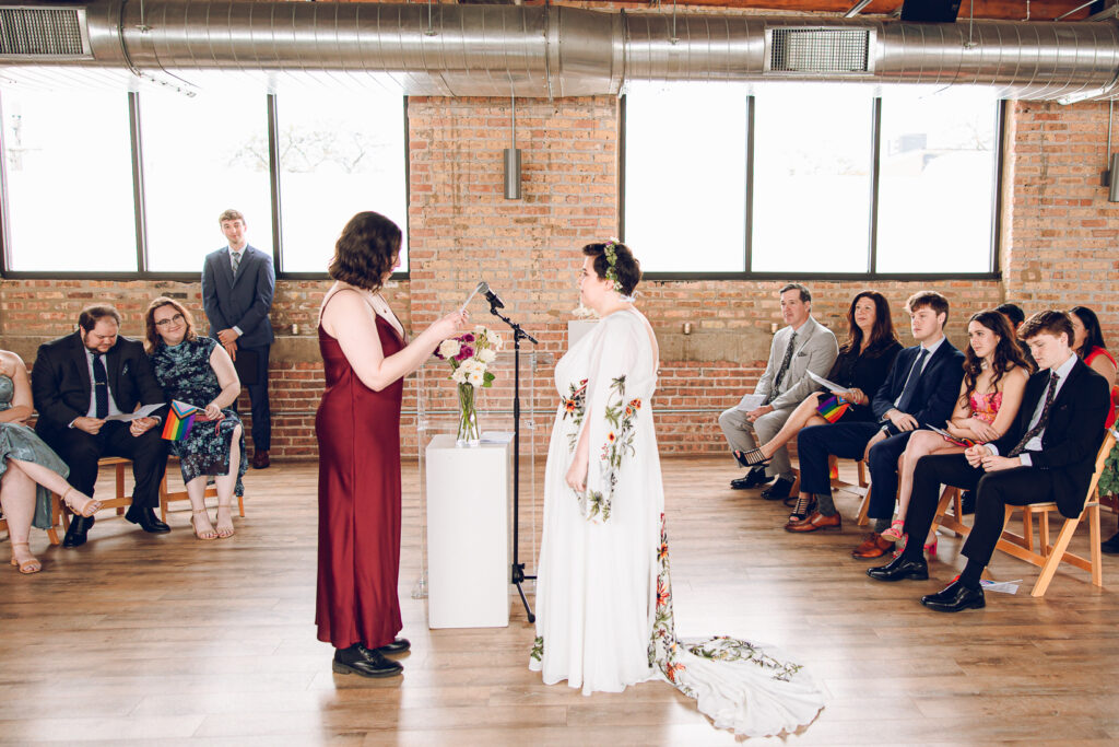 A queer couple celebrates their wedding day at the Walden in the West Loop of Chicago.
