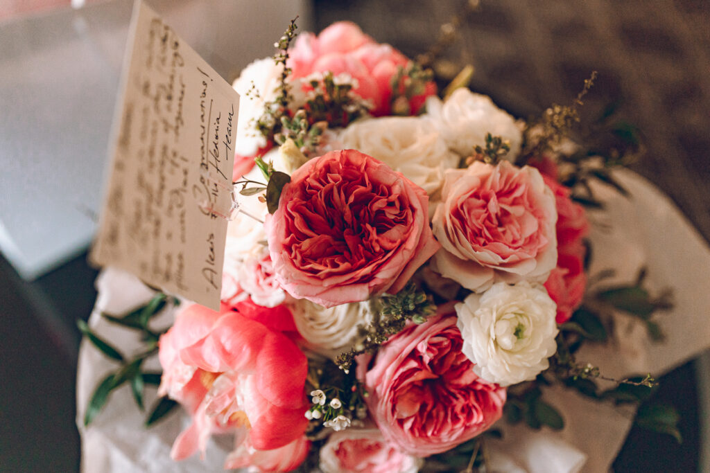 A couple getting ready at the Palmer House Hotel in the Loop in Chicago