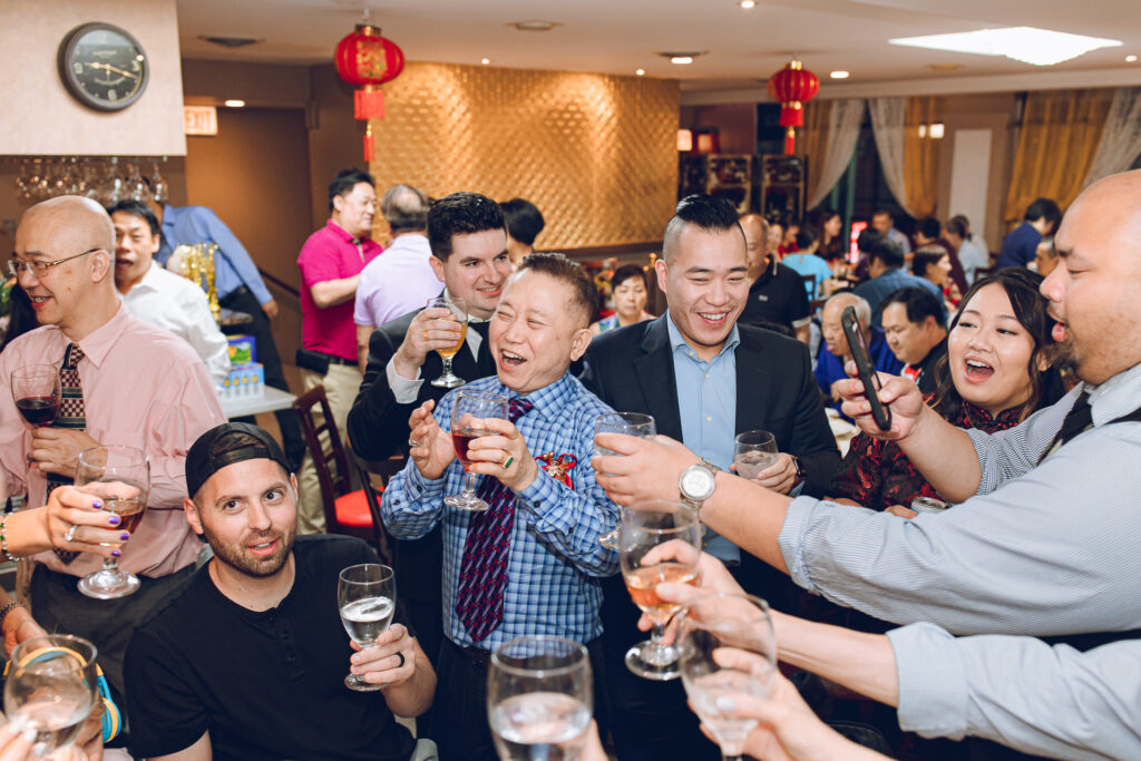 A couple hosts a traditional Chinese wedding reception at Lee Wing Wah in Chinatown, Chicago.