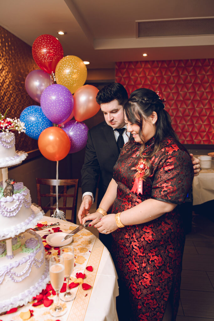 A couple hosts a traditional Chinese wedding reception at Lee Wing Wah in Chinatown, Chicago.