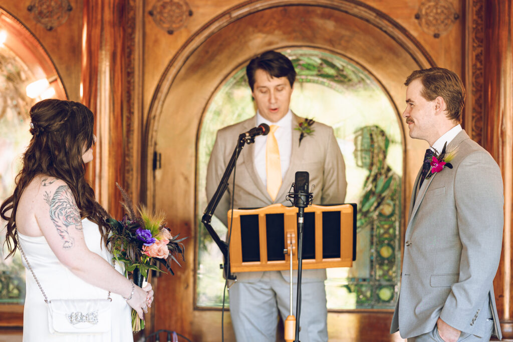 A couple gets celebrates their wedding at Pleasant House in Oak Park, Illinois.