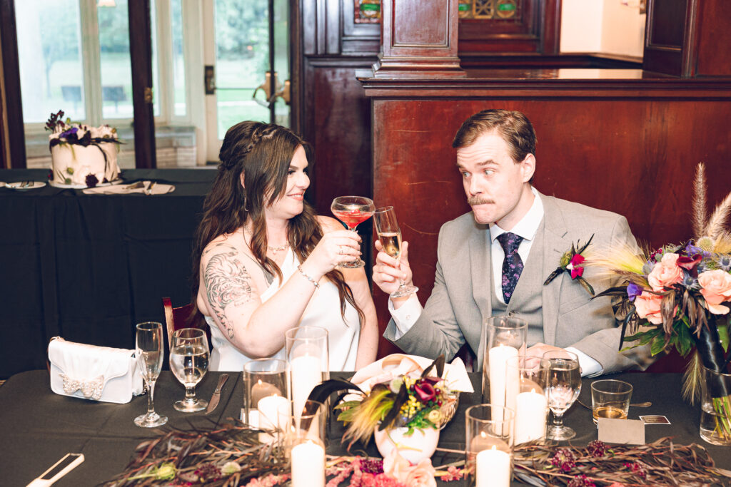 A couple gets celebrates their wedding at Pleasant House in Oak Park, Illinois.
