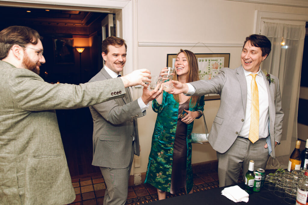 A couple gets celebrates their wedding at Pleasant House in Oak Park, Illinois.