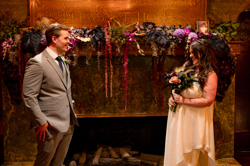 A couple gets celebrates their wedding at Pleasant House in Oak Park, Illinois.