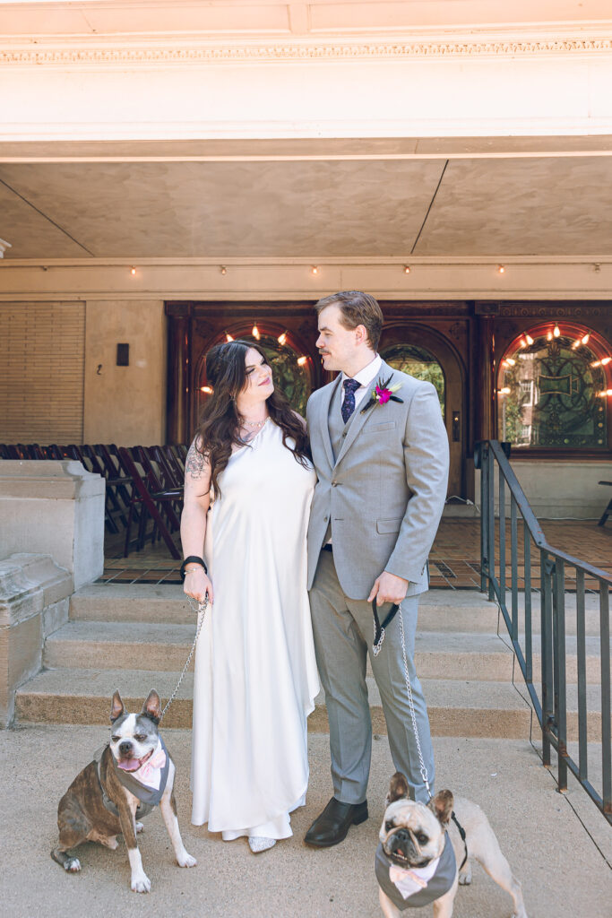 A couple gets celebrates their wedding at Pleasant House in Oak Park, Illinois.