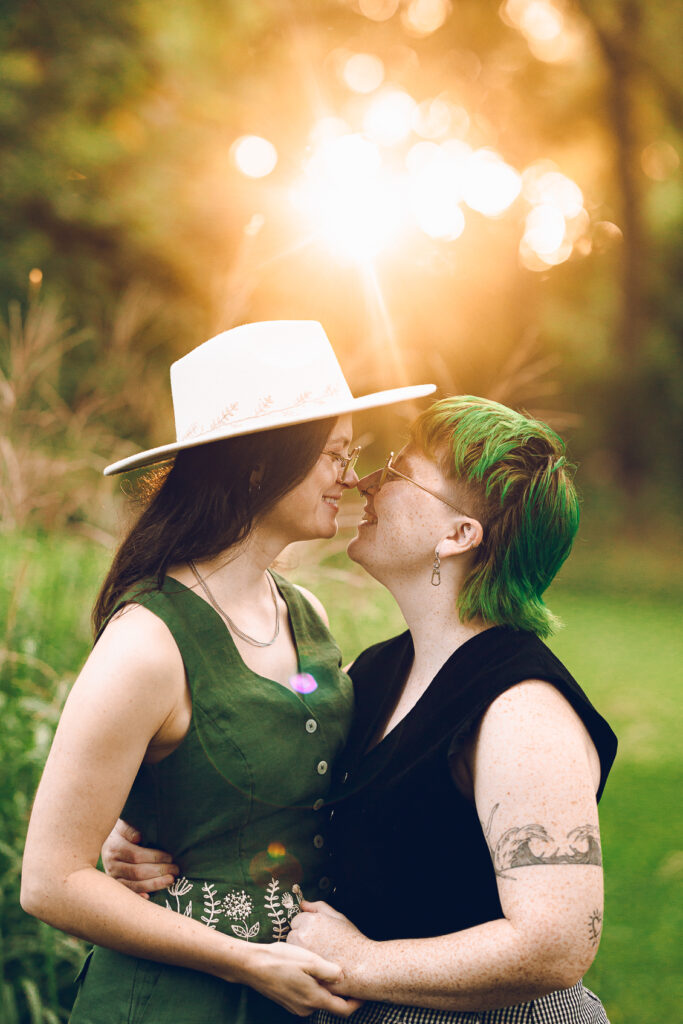 A queer couple celebrates their wedding at The Grove Redfield Estate in Glenview, Illinois.