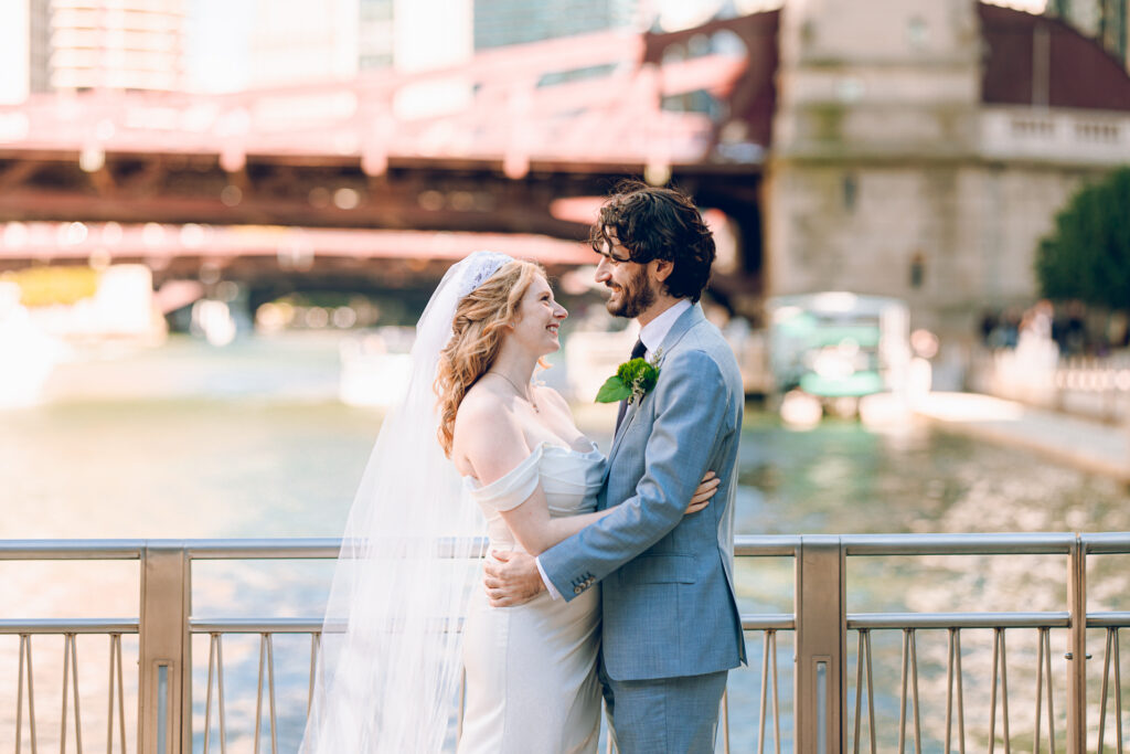 A couple gets married at Porter Kitchen and Deck on the Chicago River.