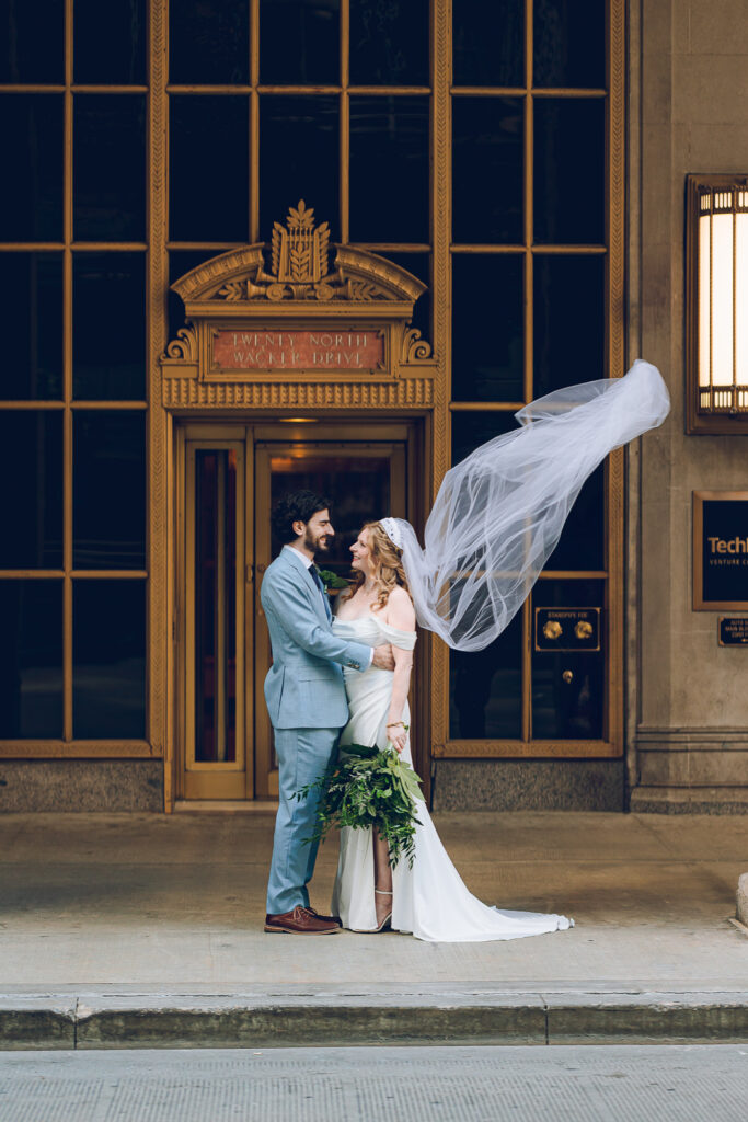 A couple gets married at Porter Kitchen and Deck on the Chicago River.