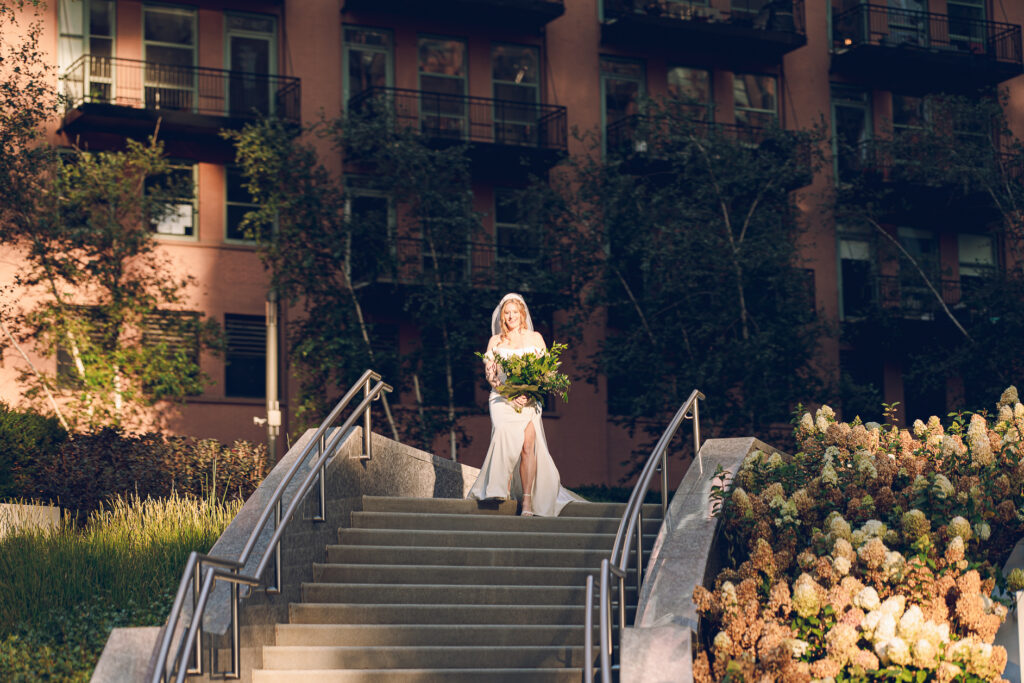 A couple gets married at Porter Kitchen and Deck on the Chicago River.