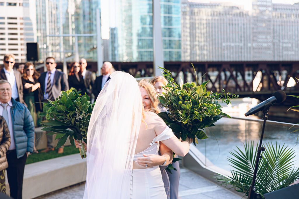 A couple gets married at Porter Kitchen and Deck on the Chicago River.