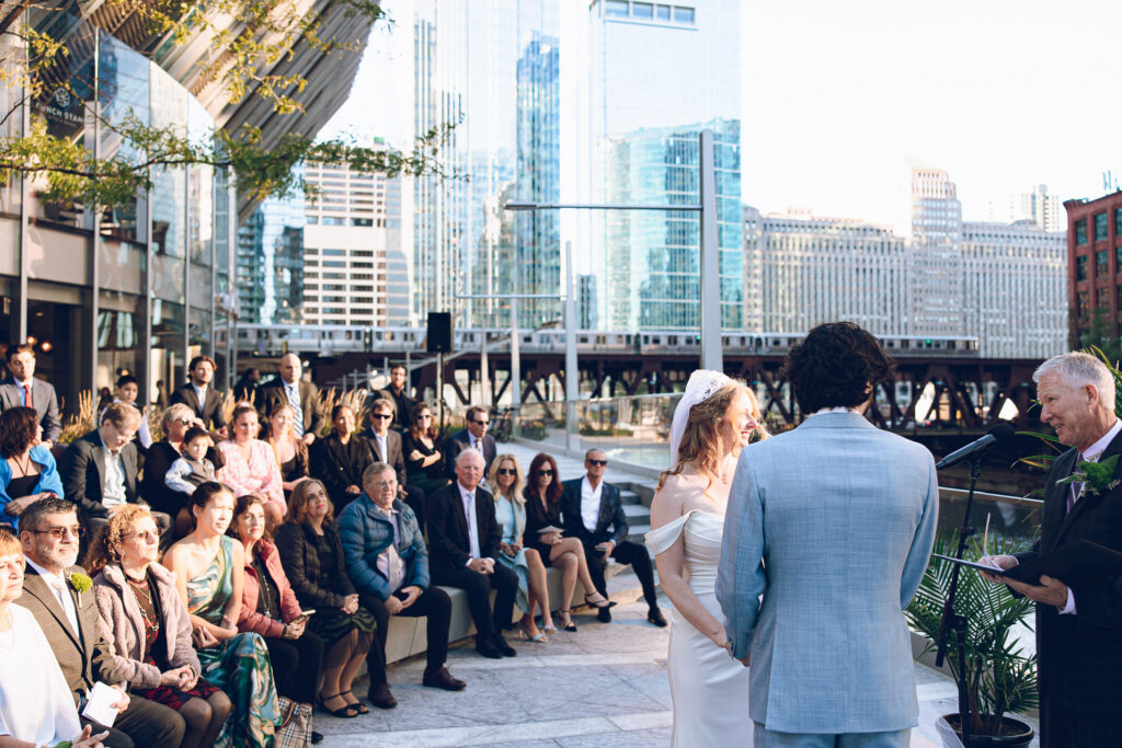 A couple gets married at Porter Kitchen and Deck on the Chicago River.