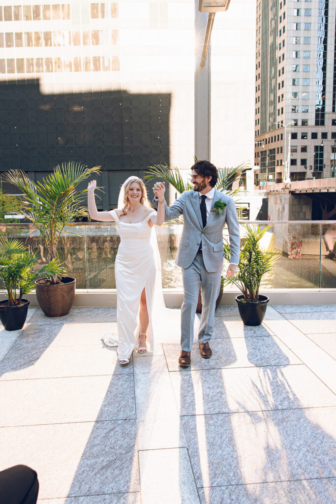 A couple gets married at Porter Kitchen and Deck on the Chicago River.
