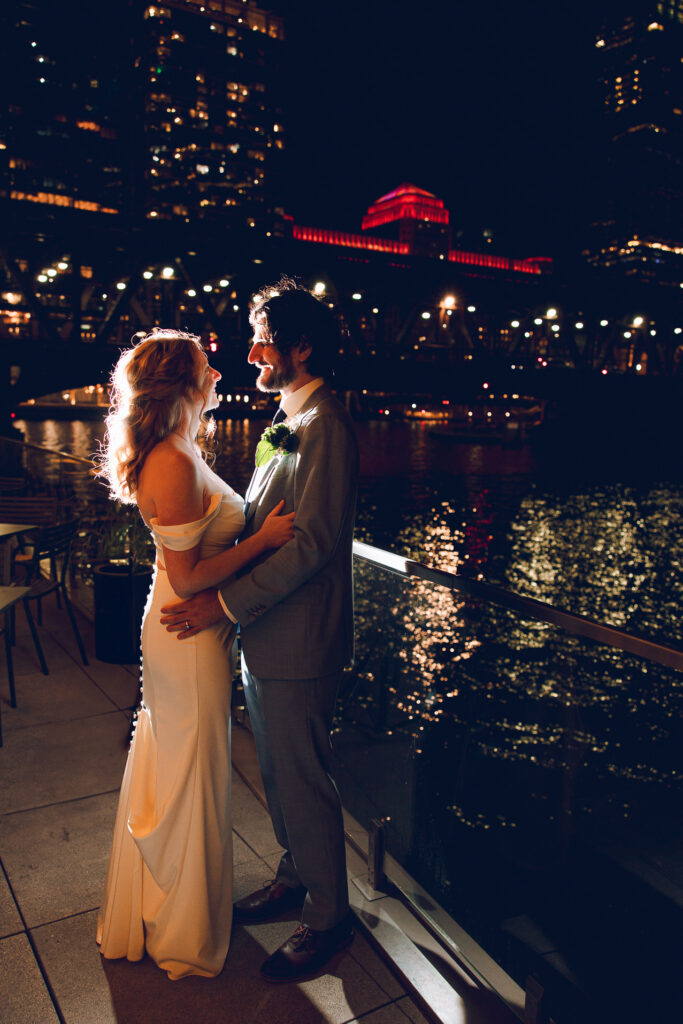 A couple gets married at Porter Kitchen and Deck on the Chicago River.
