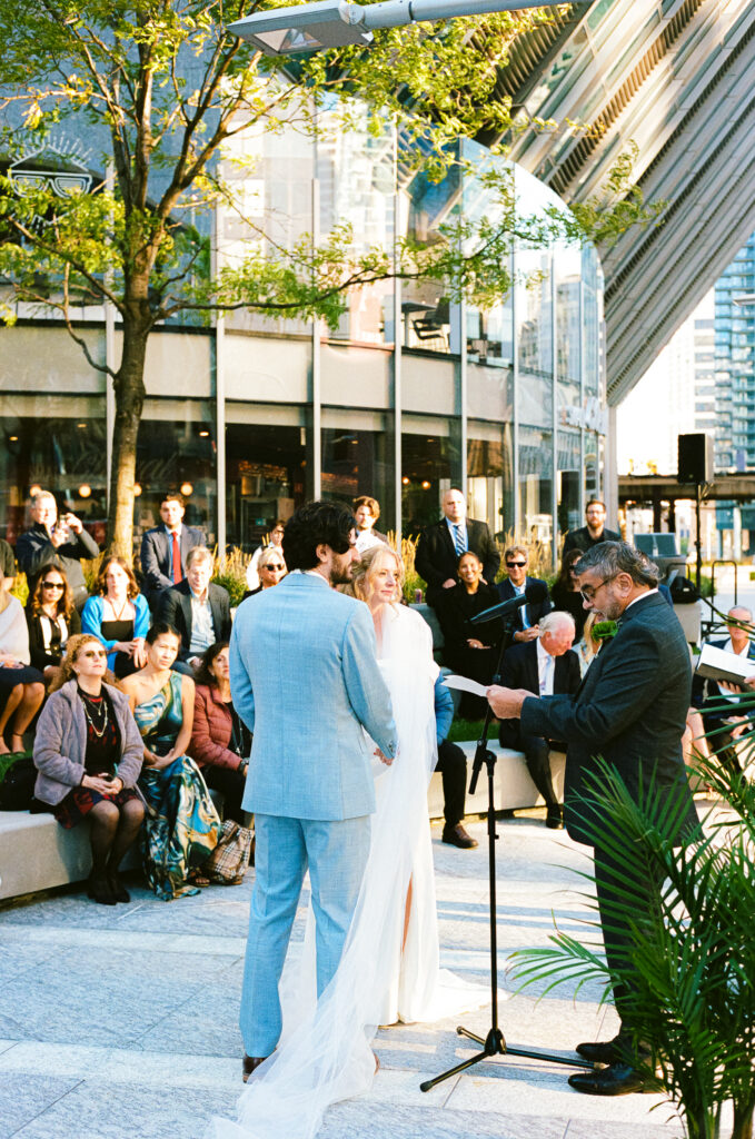 A couple gets married at Porter Kitchen and Deck on the Chicago River.