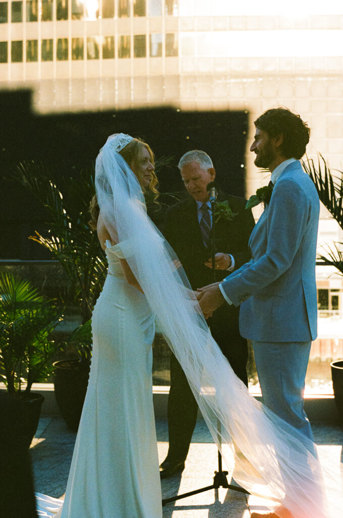 A couple gets married at Porter Kitchen and Deck on the Chicago River.